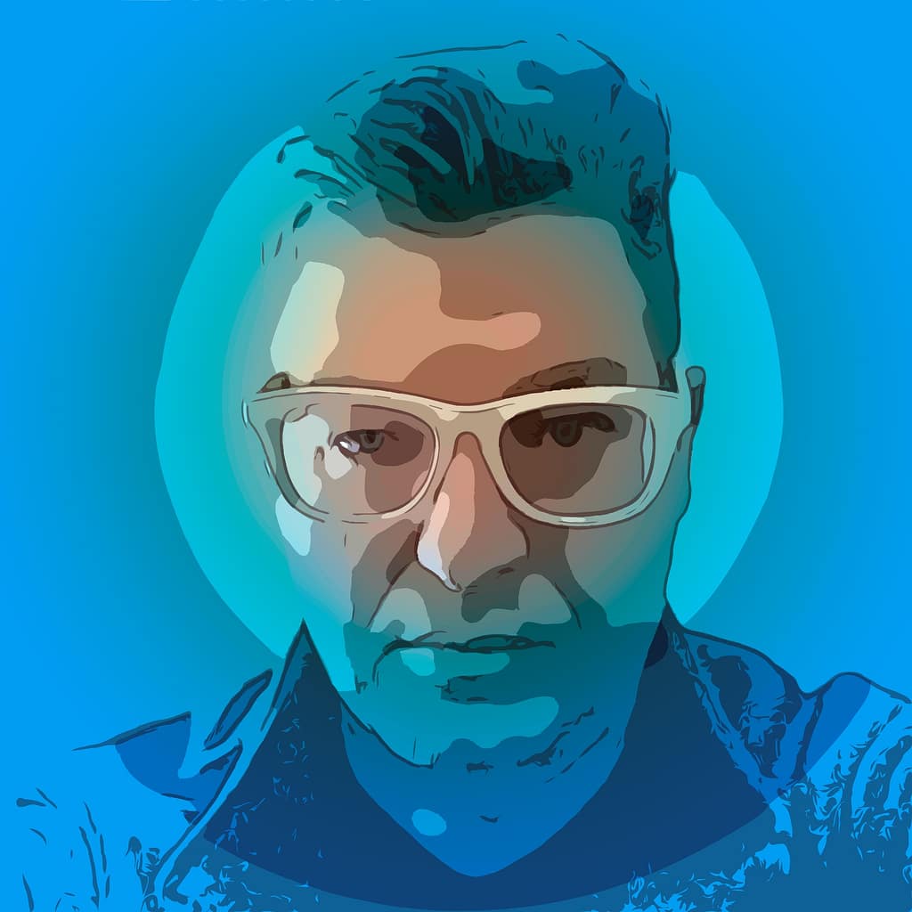 Selfie photo converted to vector art in blue and beige