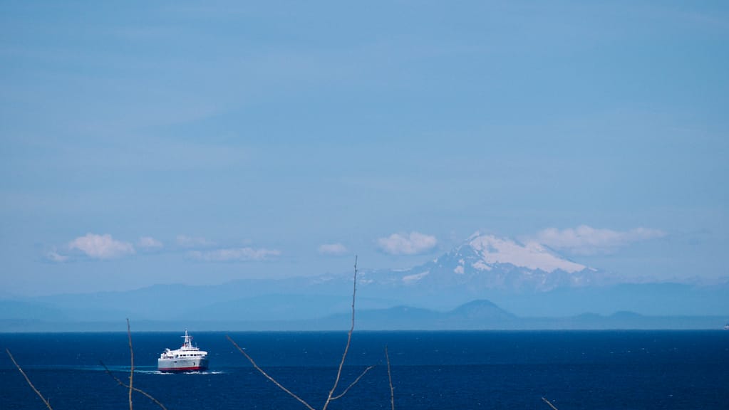 A ferry boat crossing the Straight of Juan de Fuca from Victoria to Port Angeles