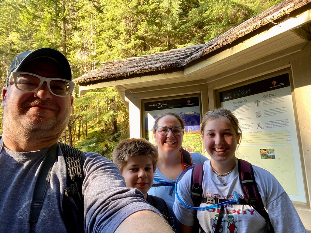 Family selfie at Sol Duc Falls Trail