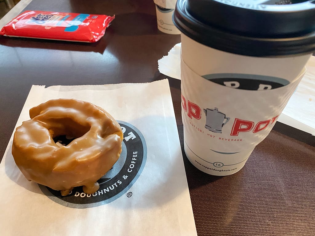Maple donut and Ovaltine latte from Top Pot Donuts